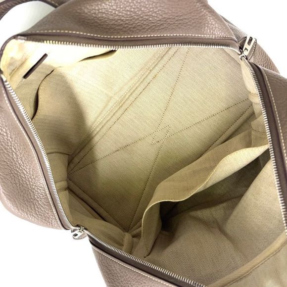 Hermes Victoria 35 □L Engraved Leather Gray-beige Handbag Silver - Picture 3 of 15